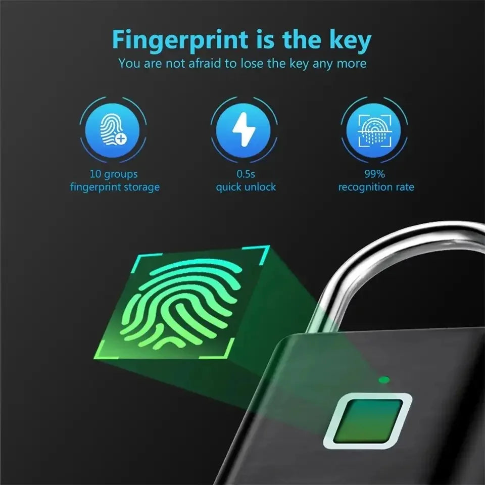 HEE RAK Keyless USB Charging Fingerprint Lock Smart Padlock Waterproof Door Lock 0.2sec Unlock Portable Anti-theft Padlock Zinc