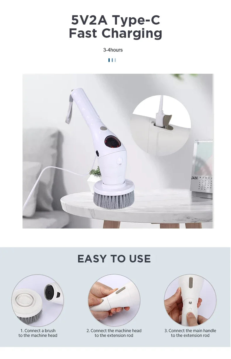 8-in-1Electric Cleaning Brush Wireless Cleaning Multifunctional 3 Speed Electric Spin Scrubber Parlour Kitchen Bathroom Cleaner