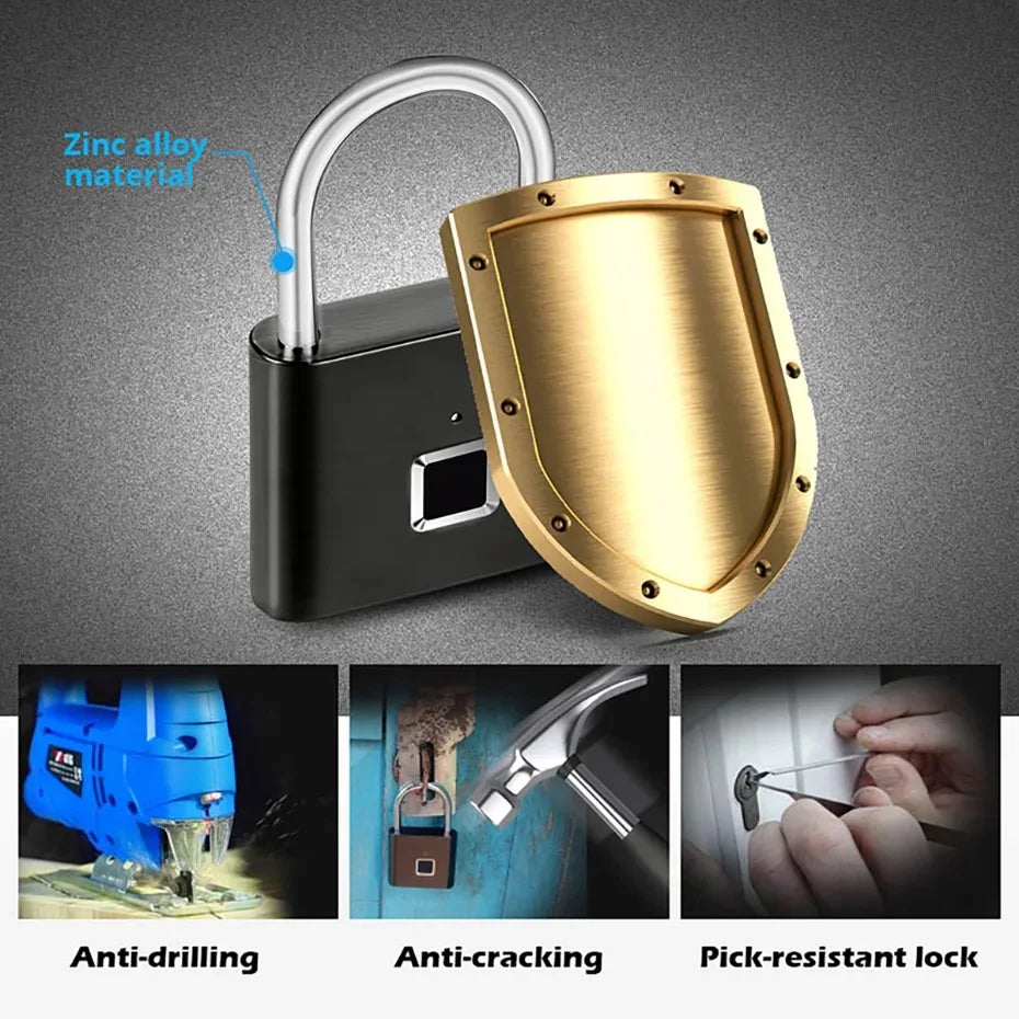 HEE RAK Keyless USB Charging Fingerprint Lock Smart Padlock Waterproof Door Lock 0.2sec Unlock Portable Anti-theft Padlock Zinc