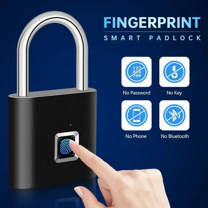 HEE RAK Keyless USB Charging Fingerprint Lock Smart Padlock Waterproof Door Lock 0.2sec Unlock Portable Anti-theft Padlock Zinc